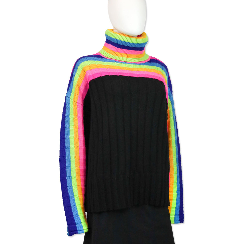 Christopher John Rogers Collection 010 Rainbow Striped Wool Turtleneck Sweater