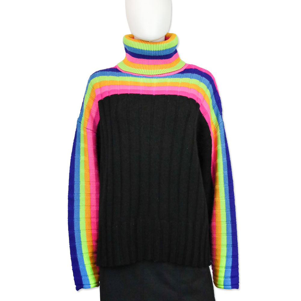 Christopher John Rogers Collection 010 Rainbow Striped Wool Turtleneck Sweater