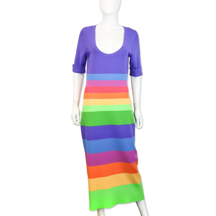 Christopher John Rogers Purple Striped Jersey Maxi Dress