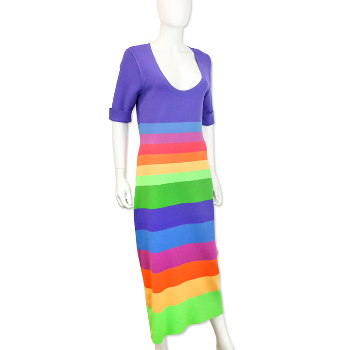 Christopher John Rogers Purple Striped Jersey Maxi Dress