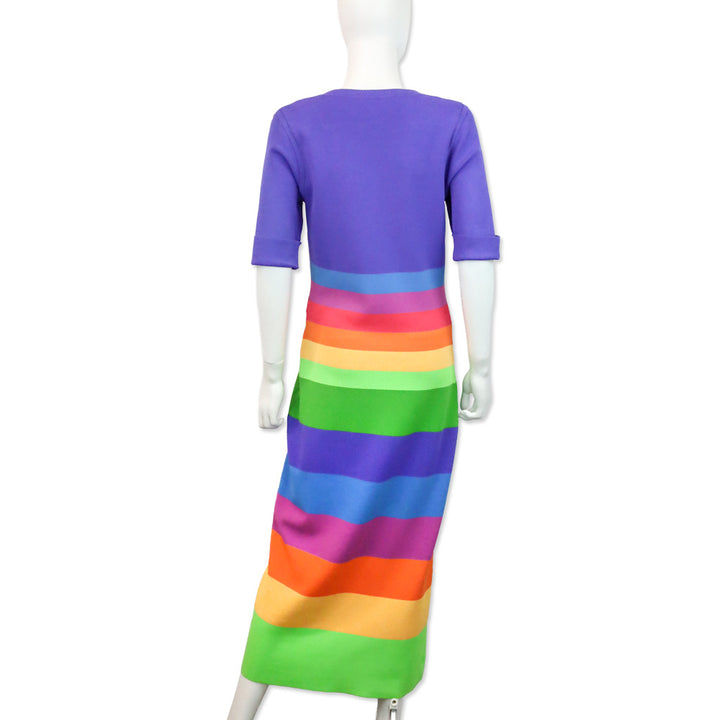Christopher John Rogers Purple Striped Jersey Maxi Dress
