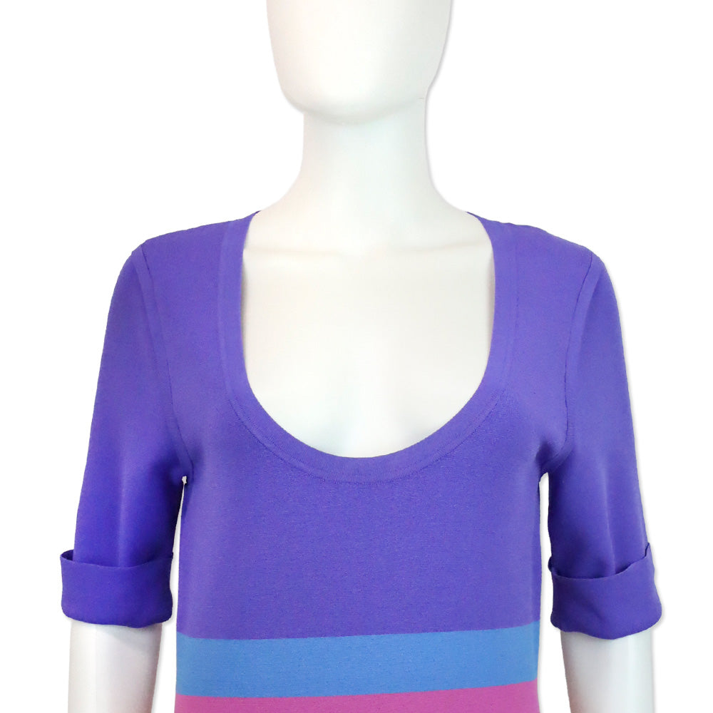 Christopher John Rogers Purple Striped Jersey Maxi Dress