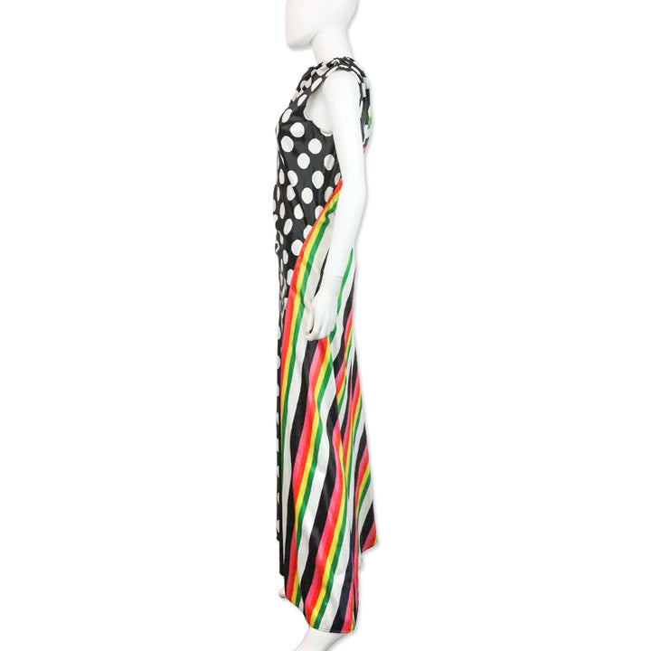 Christopher John Rogers Rainbow Striped Polka Dot Satin Maxi Dress