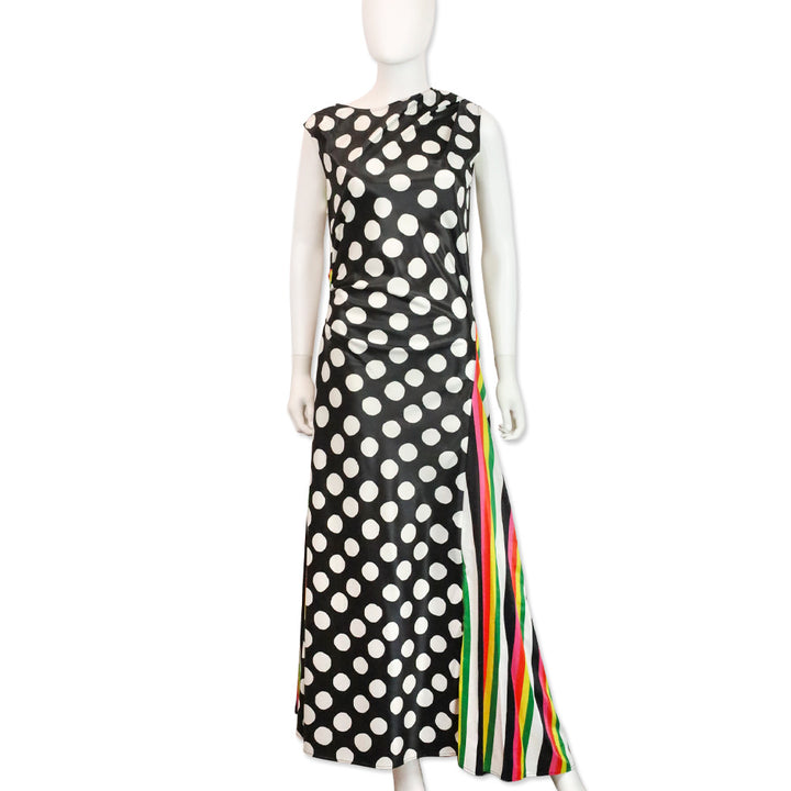 Christopher John Rogers Rainbow Striped Polka Dot Satin Maxi Dress