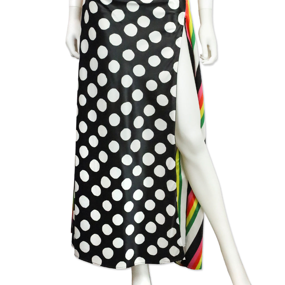 Christopher John Rogers Rainbow Striped Polka Dot Satin Maxi Dress