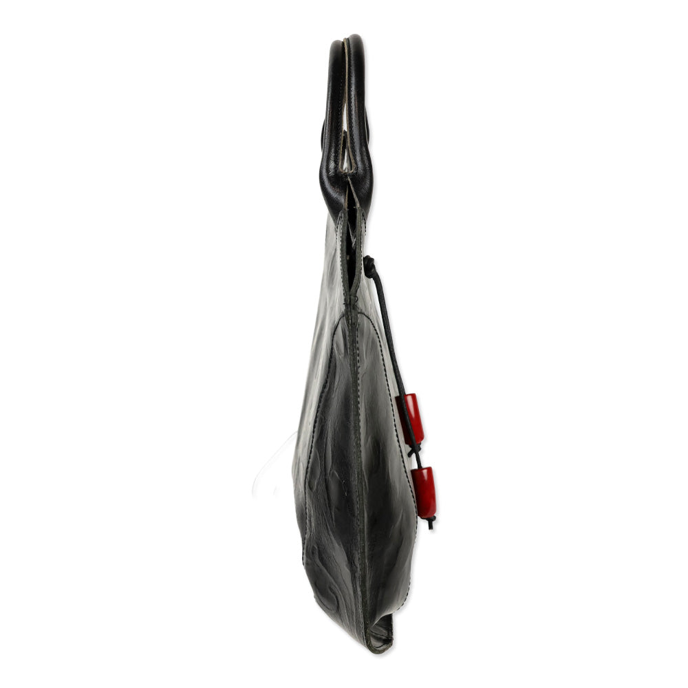 Christopher Kon Black Embossed Leather Tote with Red Stone Tassel