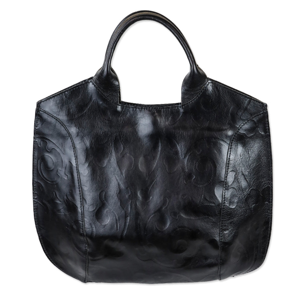 Christopher Kon Black Embossed Leather Tote with Red Stone Tassel