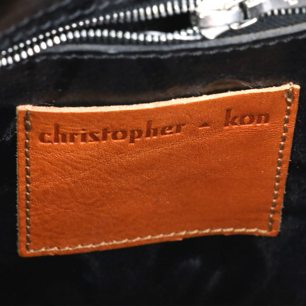 Christopher Kon Black Embossed Leather Tote with Red Stone Tassel