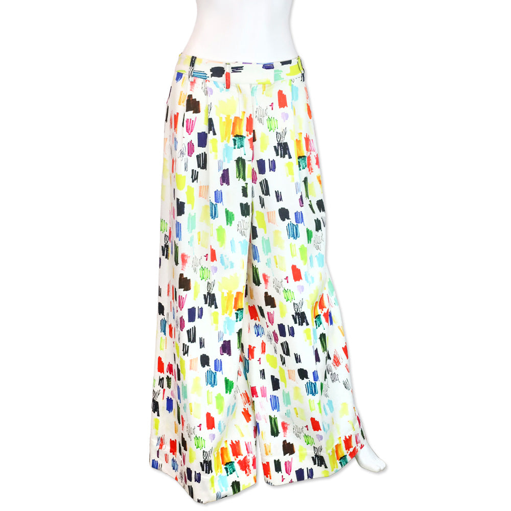 Christopher John Rogers Marker Test Pleated Printed Cotton-twill Wide-leg Pants