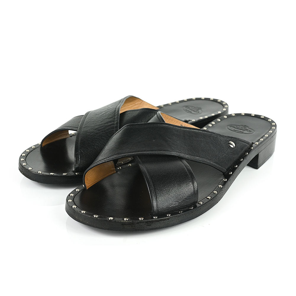 Church's Regan Monteria Black Leather Crossover Slide Sandals