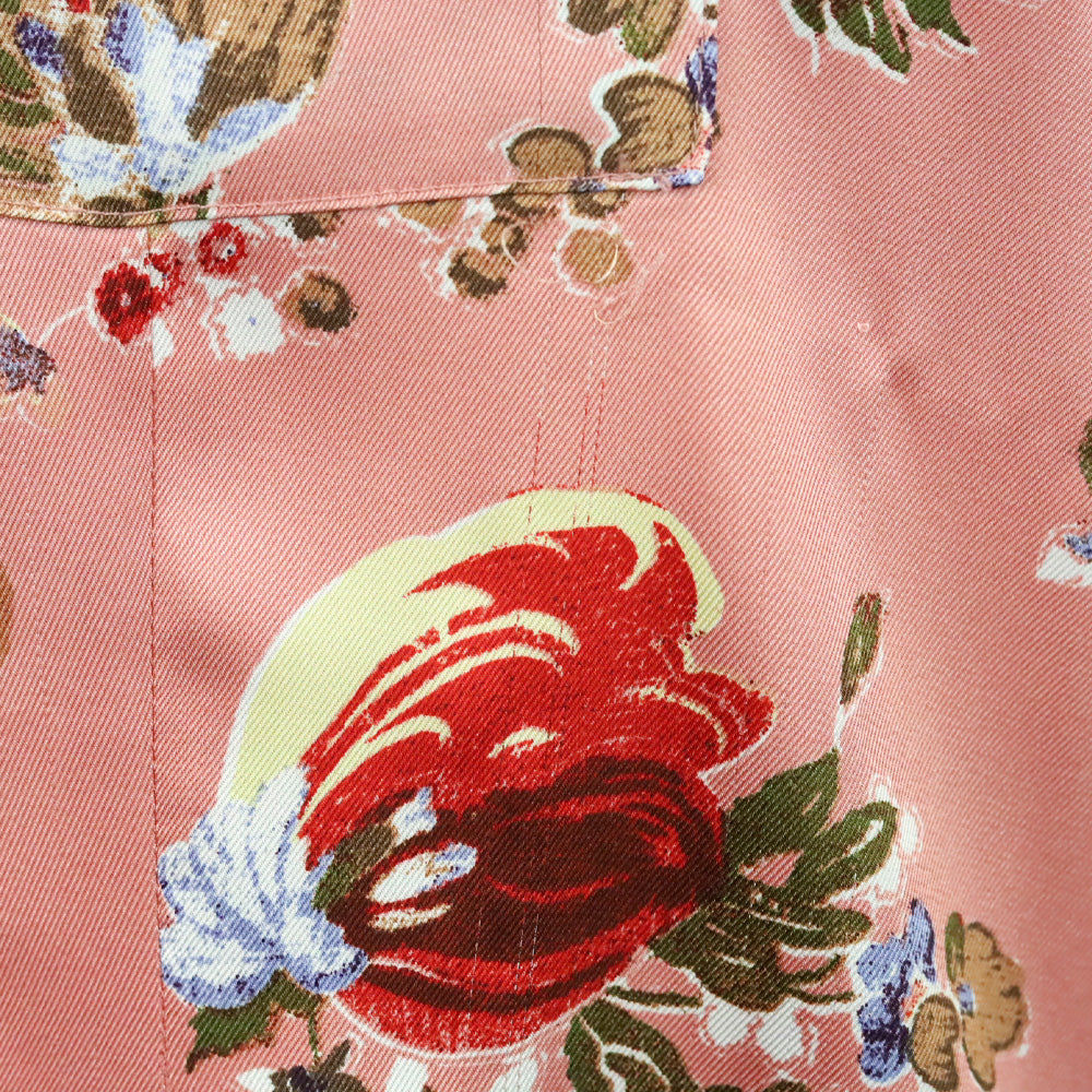 Cinq à Sept Bare Rose Print Satin Rhinestone Trim Blanche Top
