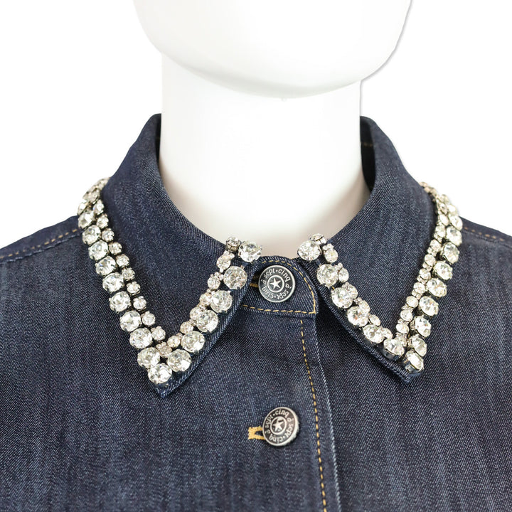 Cinq à Sept Indigo Rhinestone Trim Denim Autumn Top