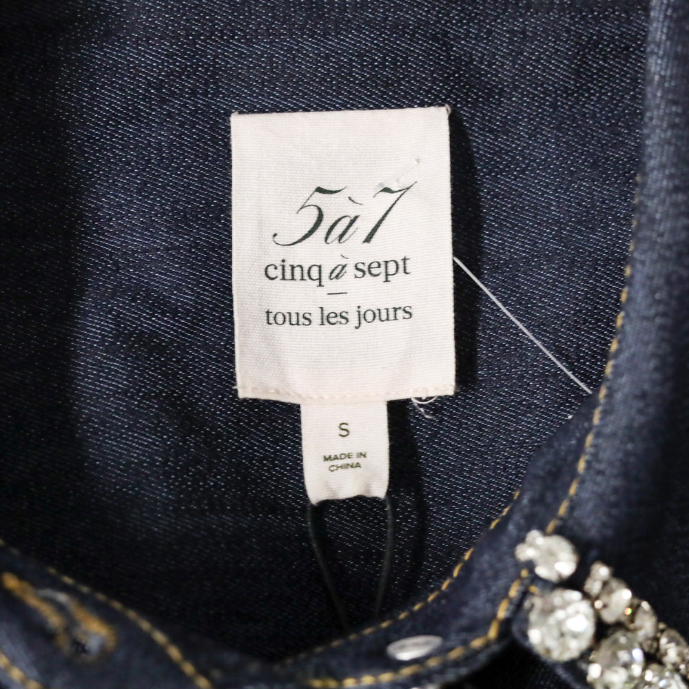 Cinq à Sept Indigo Rhinestone Trim Denim Autumn Top