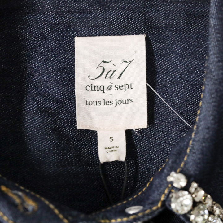 Cinq à Sept Indigo Rhinestone Trim Denim Autumn Top