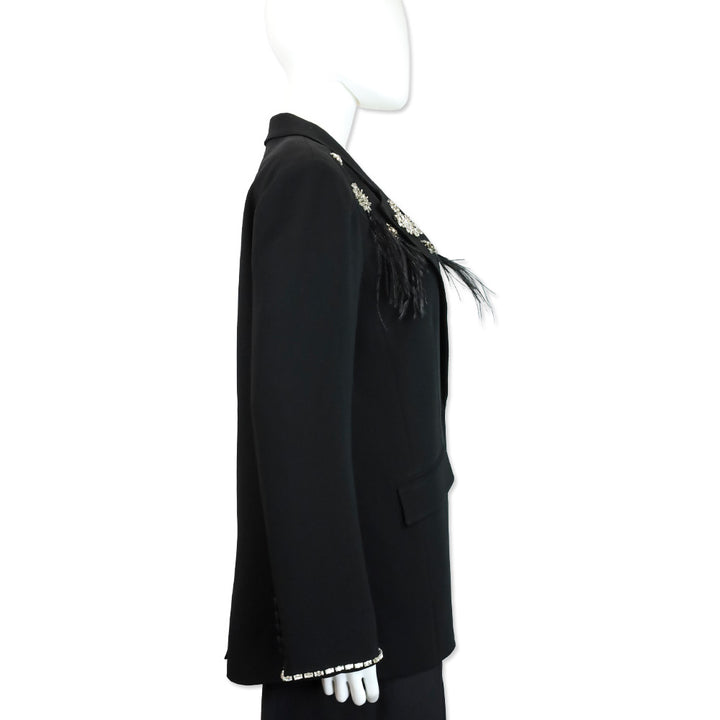 Cinq à Sept Jamila Black Feather Rhinestone Embellished Blazer