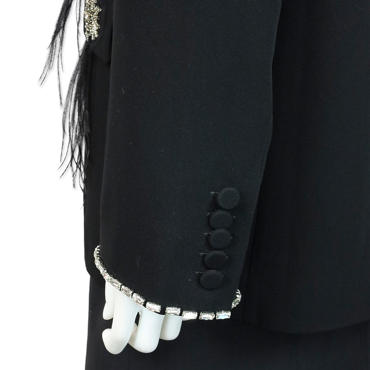 Cinq à Sept Jamila Black Feather Rhinestone Embellished Blazer