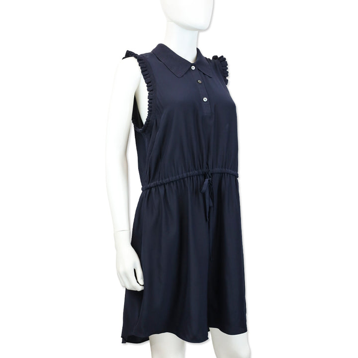 Cinq à Sept Navy Leonor Silk Sleeveless Drawstring-Waist Mini Dress