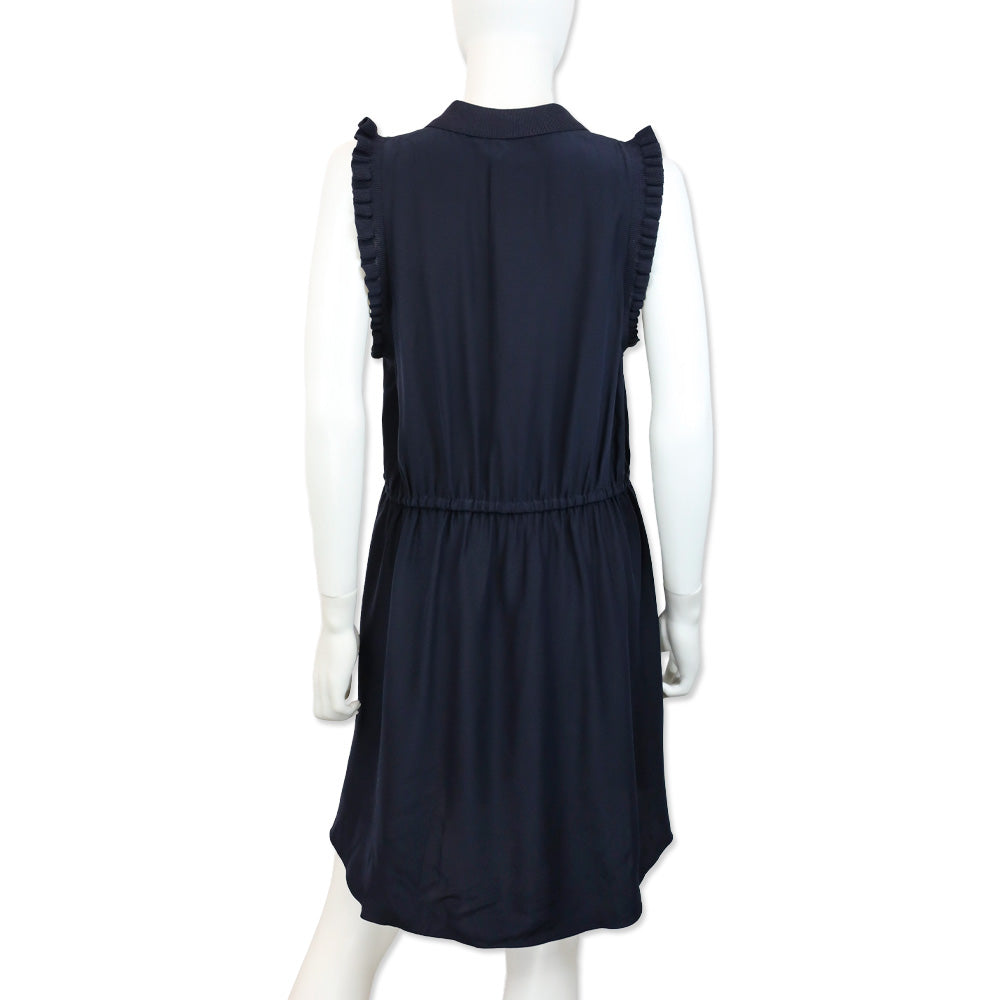Cinq à Sept Navy Leonor Silk Sleeveless Drawstring-Waist Mini Dress