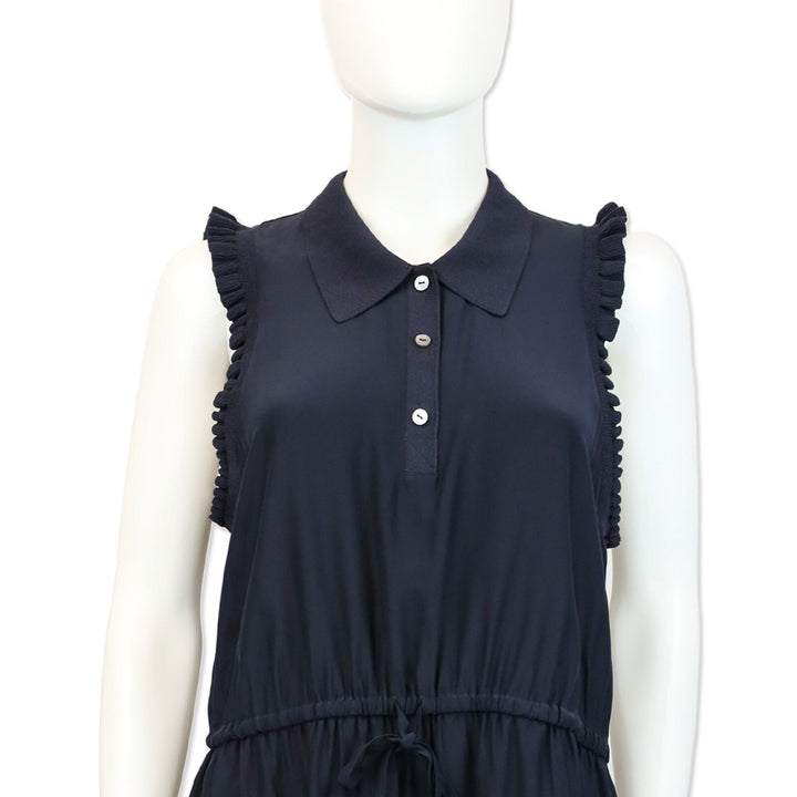 Cinq à Sept Navy Leonor Silk Sleeveless Drawstring-Waist Mini Dress