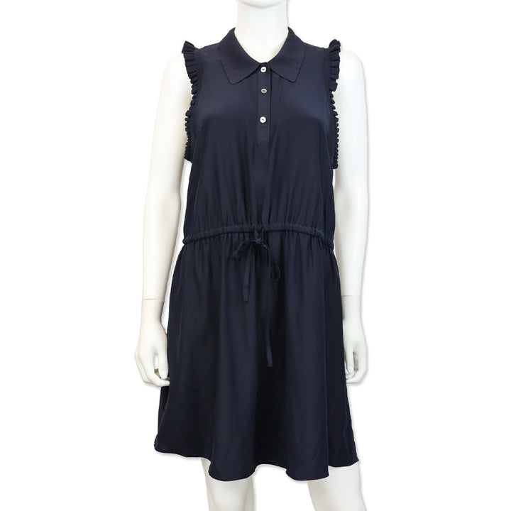 Cinq à Sept Navy Leonor Silk Sleeveless Drawstring-Waist Mini Dress