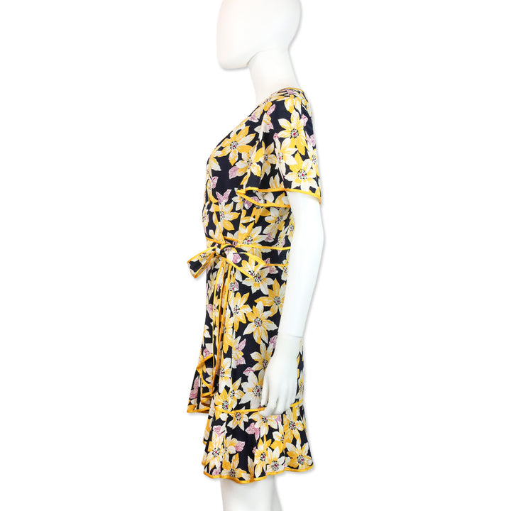 Cinq à Sept Navy Multi Floral Silk Cameron Wrap Dress
