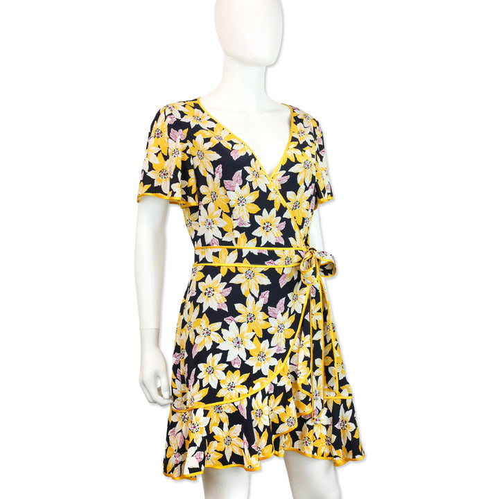 Cinq à Sept Navy Multi Floral Silk Cameron Wrap Dress