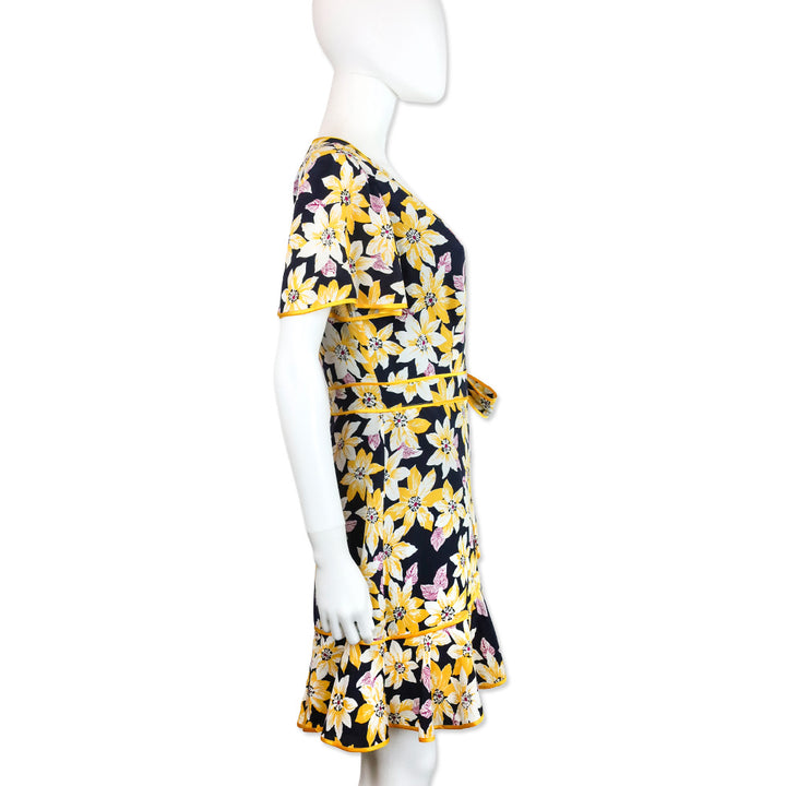 Cinq à Sept Navy Multi Floral Silk Cameron Wrap Dress