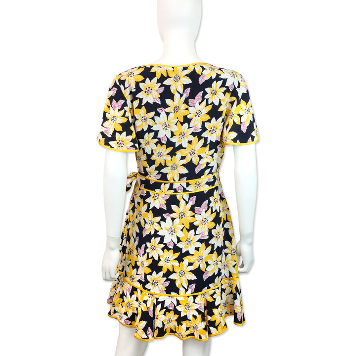 Cinq à Sept Navy Multi Floral Silk Cameron Wrap Dress