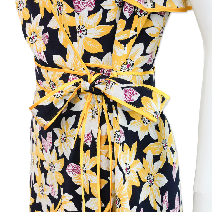 Cinq à Sept Navy Multi Floral Silk Cameron Wrap Dress