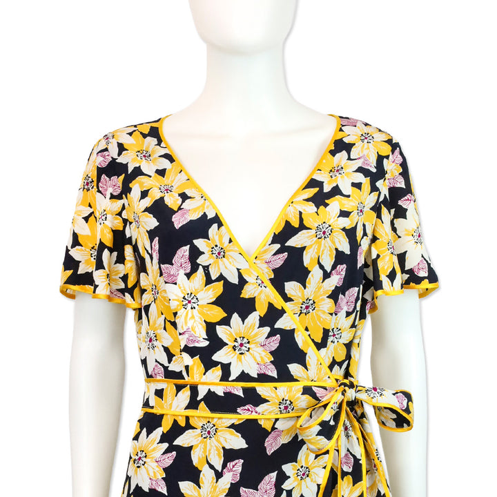 Cinq à Sept Navy Multi Floral Silk Cameron Wrap Dress