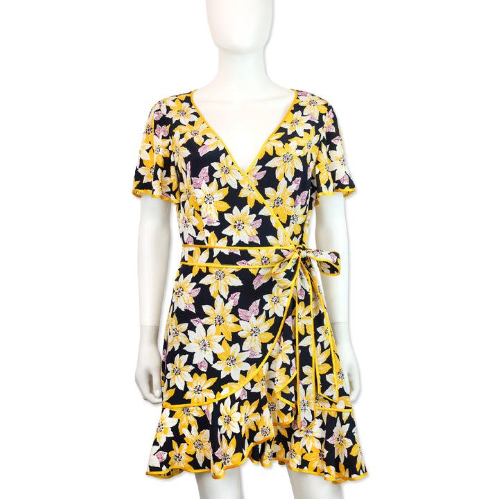 Cinq à Sept Navy Multi Floral Silk Cameron Wrap Dress