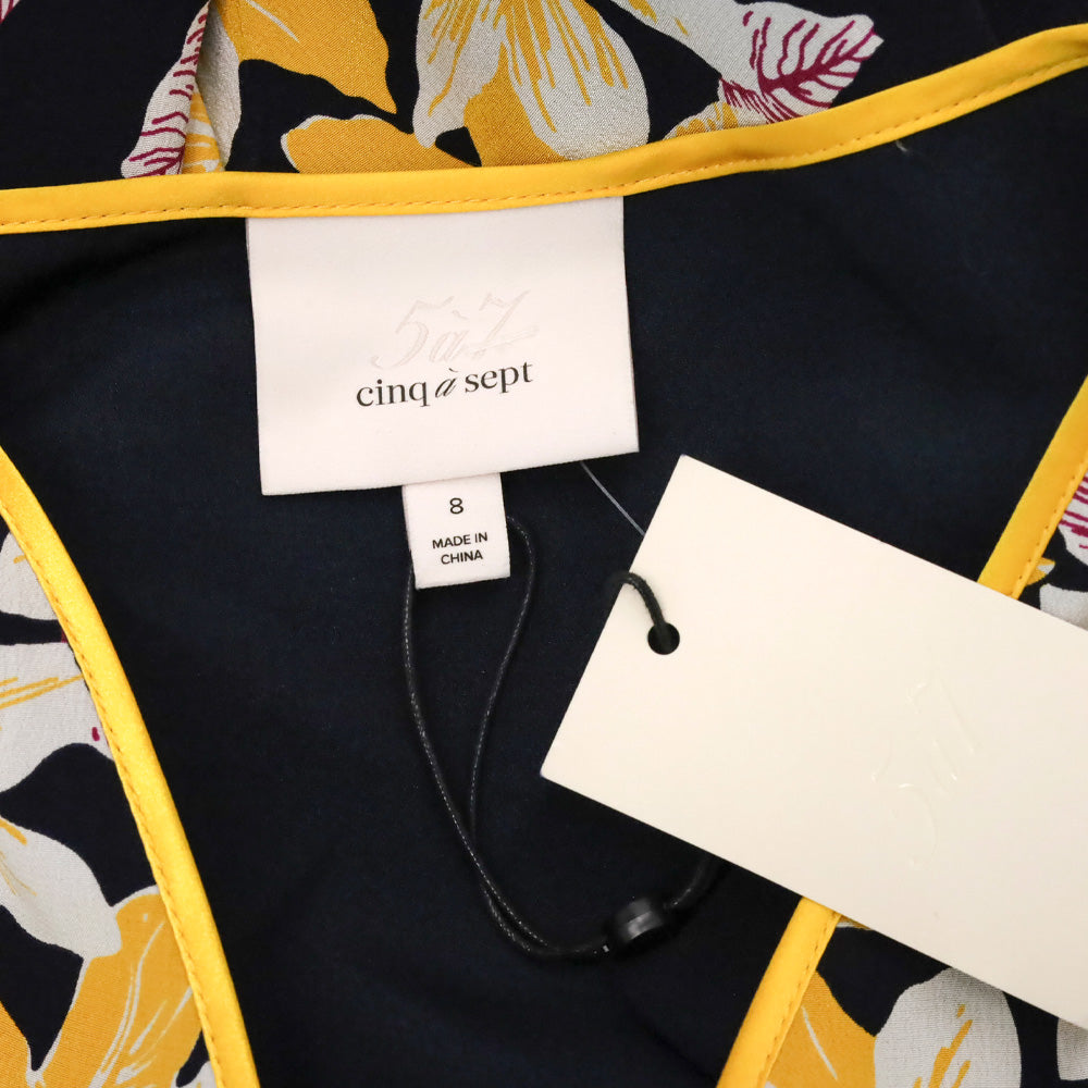 Cinq à Sept Navy Multi Floral Silk Cameron Wrap Dress