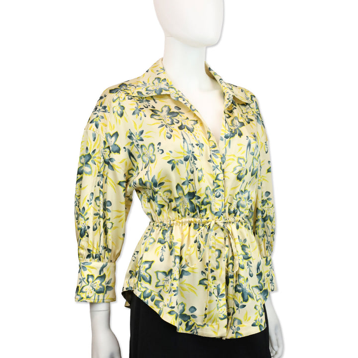 Cinq à Sept Raelynn Yellow Floral Print Drawstring Blouse