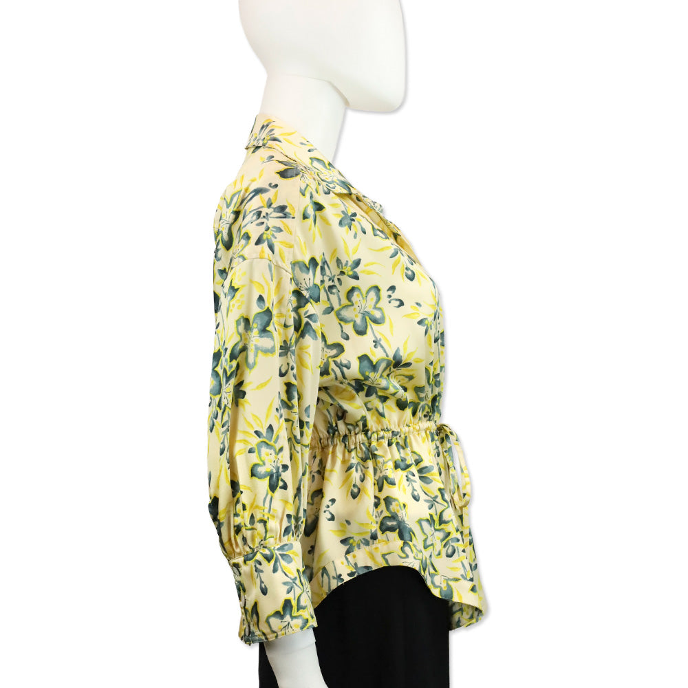 Cinq à Sept Raelynn Yellow Floral Print Drawstring Blouse
