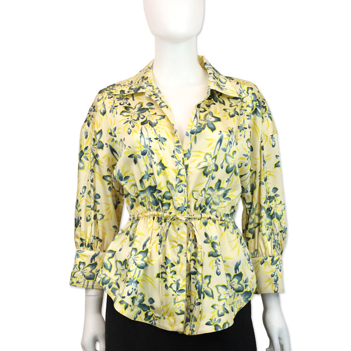 Cinq à Sept Raelynn Yellow Floral Print Drawstring Blouse