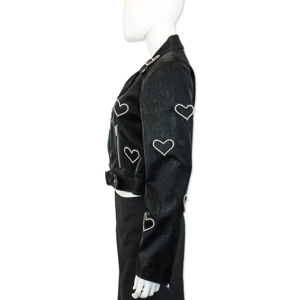Cinq à Sept Zoe Faux Leather Rhinestone Heart Jacket