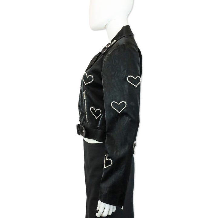 Cinq à Sept Zoe Faux Leather Rhinestone Heart Jacket