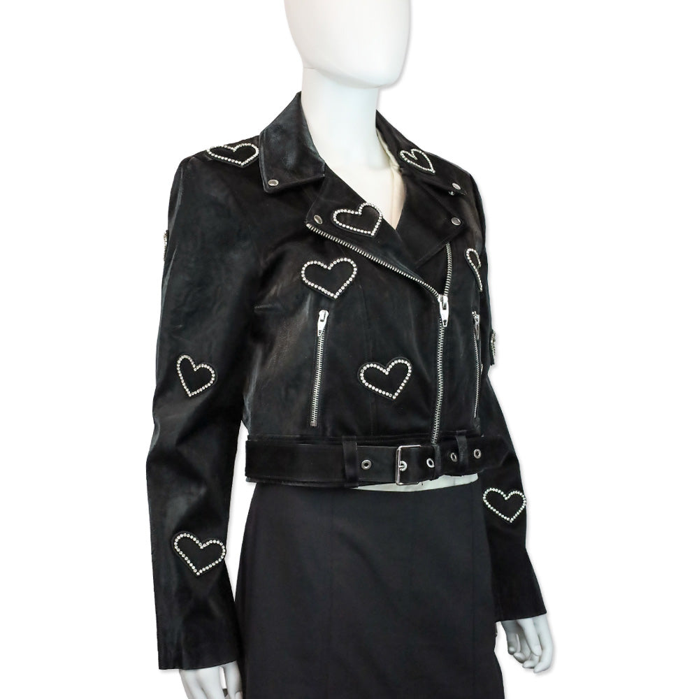 Cinq à Sept Zoe Faux Leather Rhinestone Heart Jacket