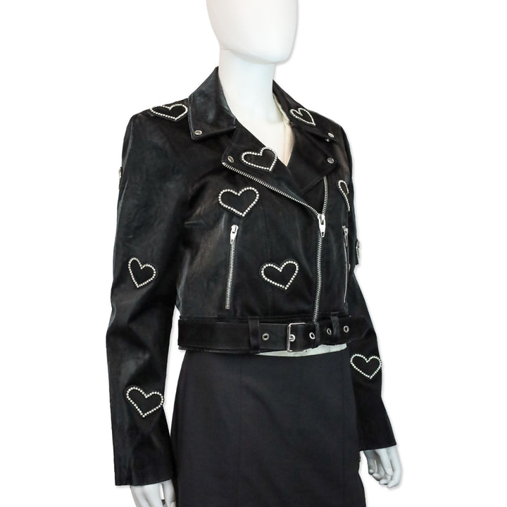 Cinq à Sept Zoe Faux Leather Rhinestone Heart Jacket