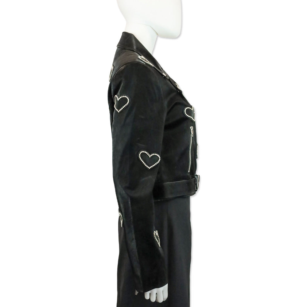 Cinq à Sept Zoe Faux Leather Rhinestone Heart Jacket