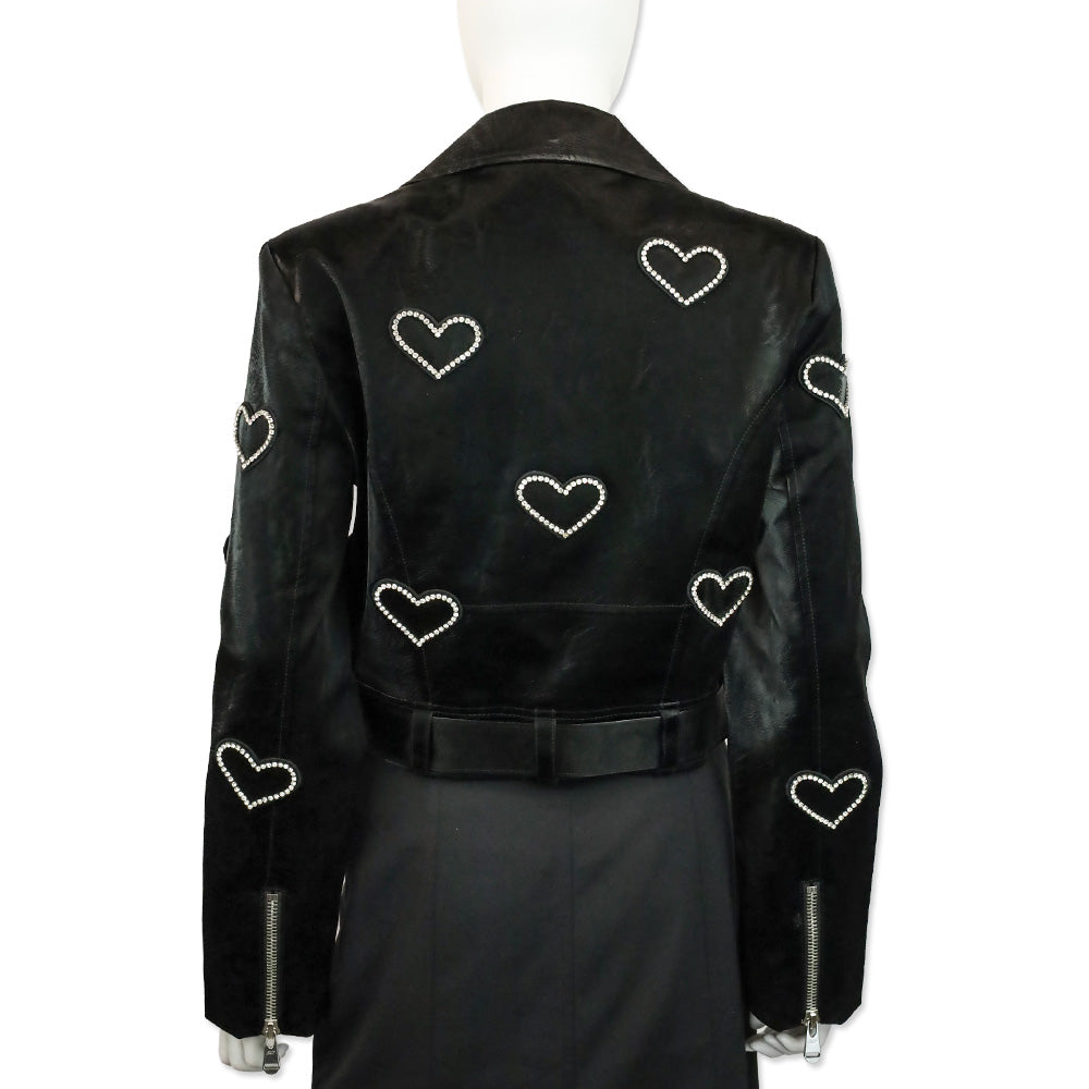 Cinq à Sept Zoe Faux Leather Rhinestone Heart Jacket
