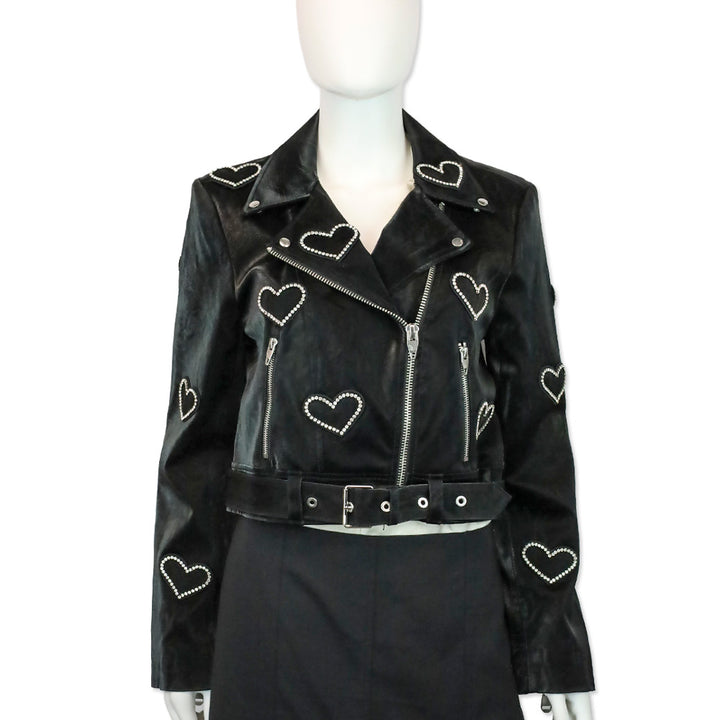 Cinq à Sept Zoe Faux Leather Rhinestone Heart Jacket