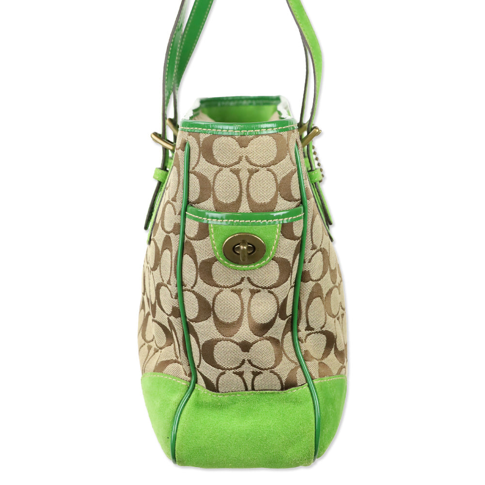 Coach 1442 Y2K Green Signature Series Shoulder Tote Bag