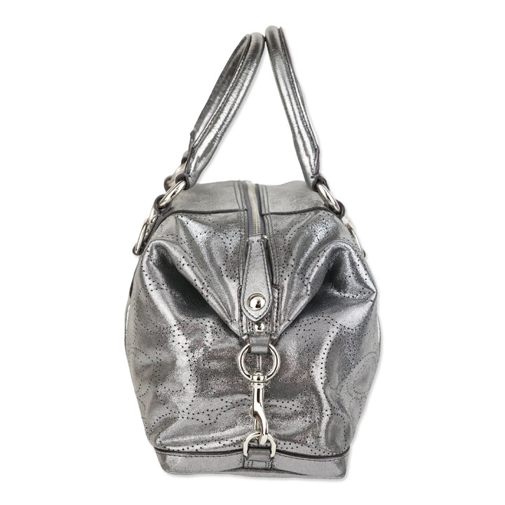 Coach Ashley Metallic Silver Perforated Leather Satchel Handbag