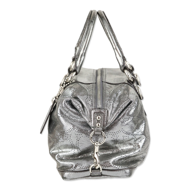 Coach Ashley Metallic Silver Perforated Leather Satchel Handbag