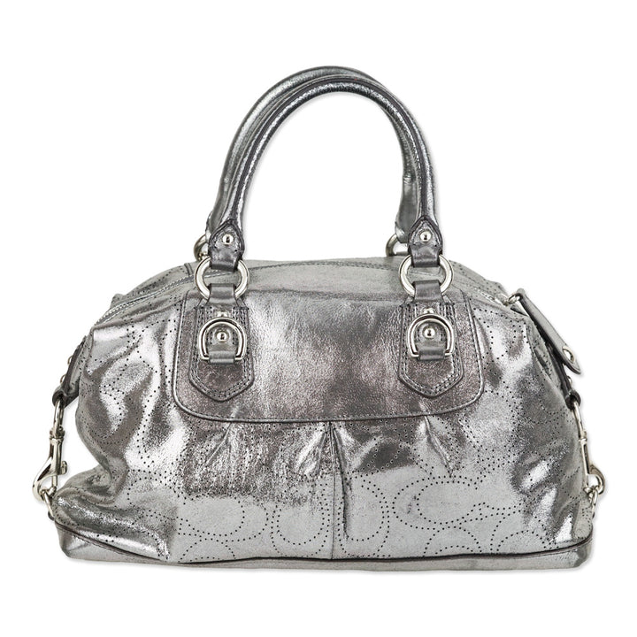 Coach Ashley Metallic Silver Perforated Leather Satchel Handbag