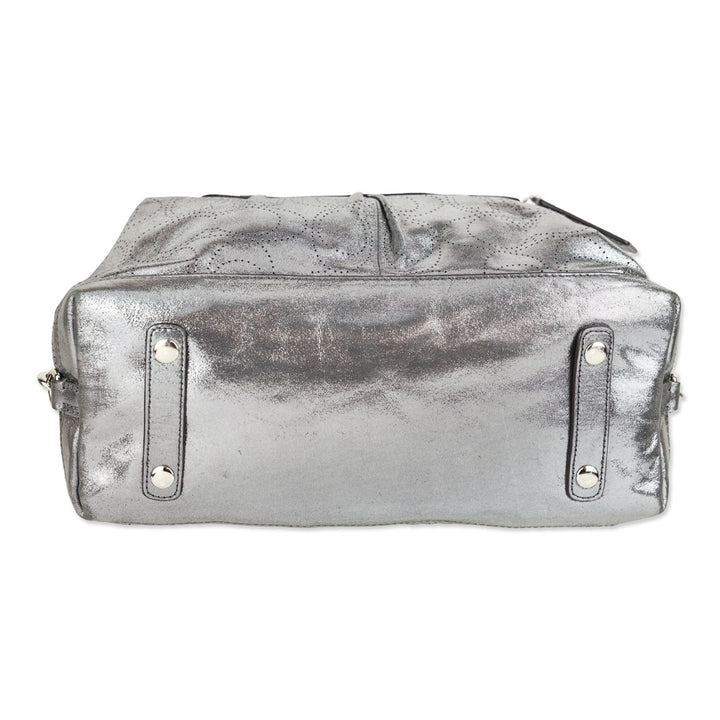 Coach Ashley Metallic Silver Perforated Leather Satchel Handbag