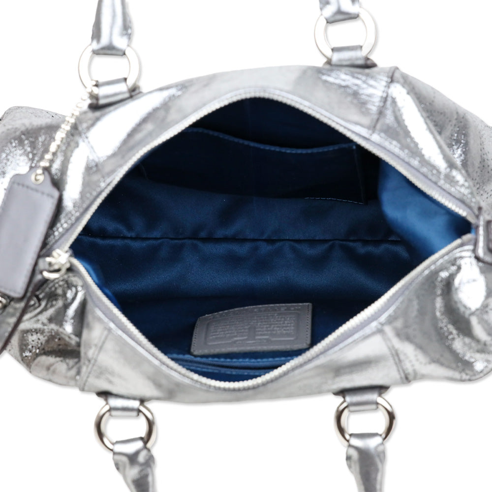 Coach Ashley Metallic Silver Perforated Leather Satchel Handbag