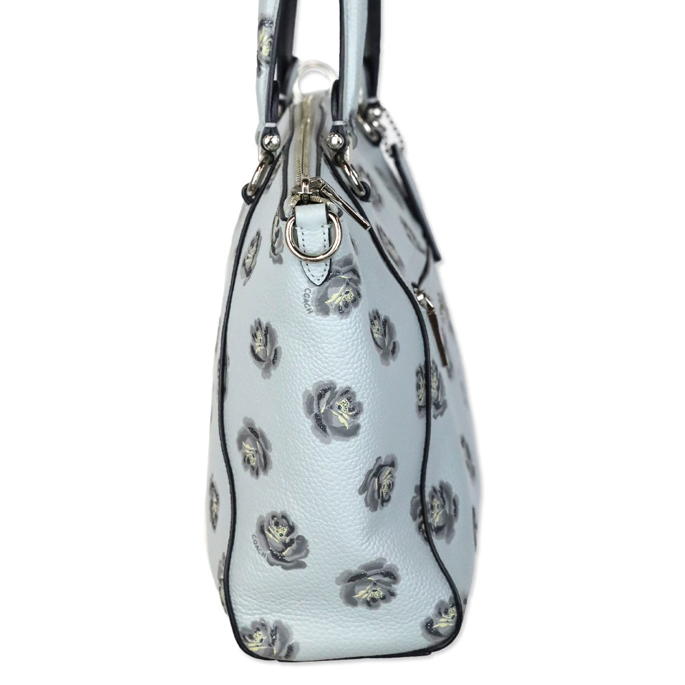 Coach Baby Blue Rose Print Leather Taylor Tote