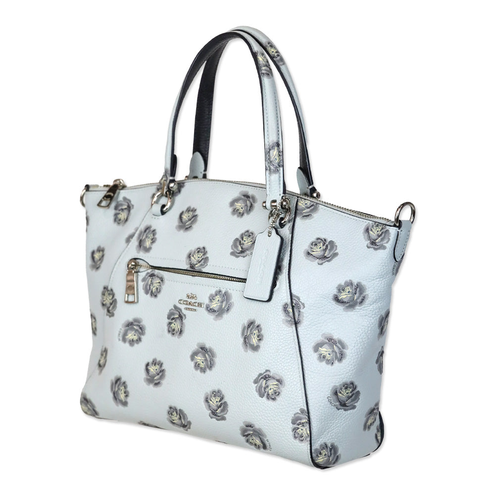 Coach Baby Blue Rose Print Leather Taylor Tote